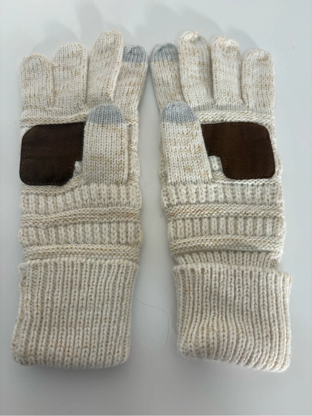 C.C Cream Knit Finger Gloves with Gray Touch Tips